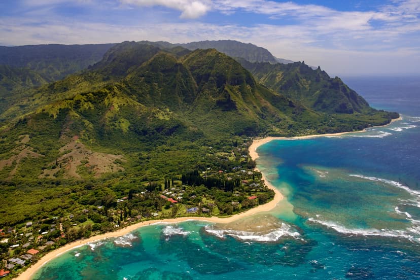 Aerial Landscape View Of Shoreline At Na Pali Coast, Kauai, Hawa