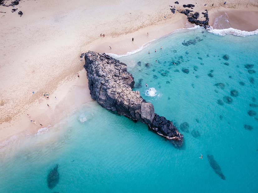 Aerial View Of Rocky Seascape At Waimea Bay Beach Park With Dive