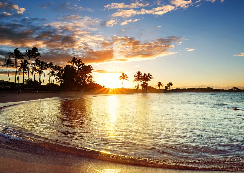 Amazing hawaiian beach at fantastic sunset. Beautiful holidays b
