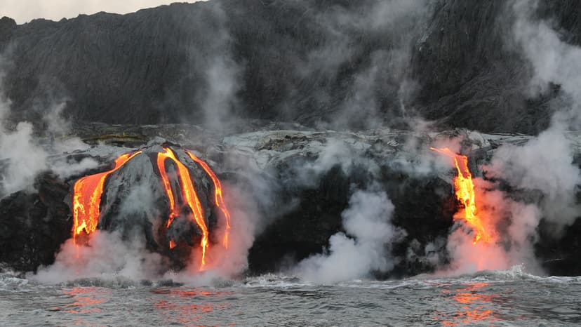 Hawaii Lava flowing into the ocean from lava volcanic eruption o