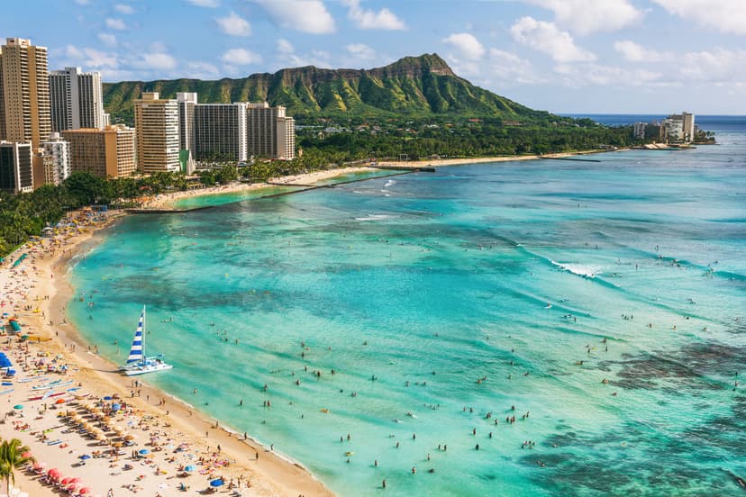 Hawaii beach Honolulu city travel landscape of Waikiki beach and