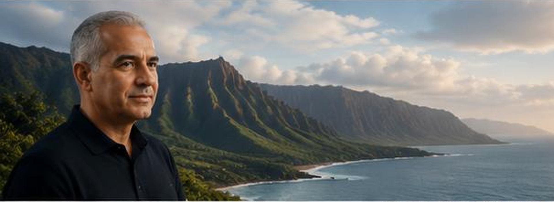 Morad Shaker founder profile with Hawaii landscape representing personal journey and global perspective
