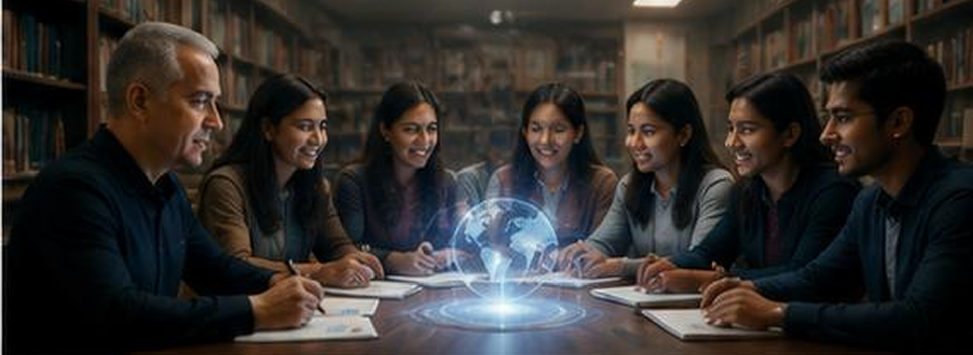 Founder working with students representing education without borders, international collaboration, and student opportunity