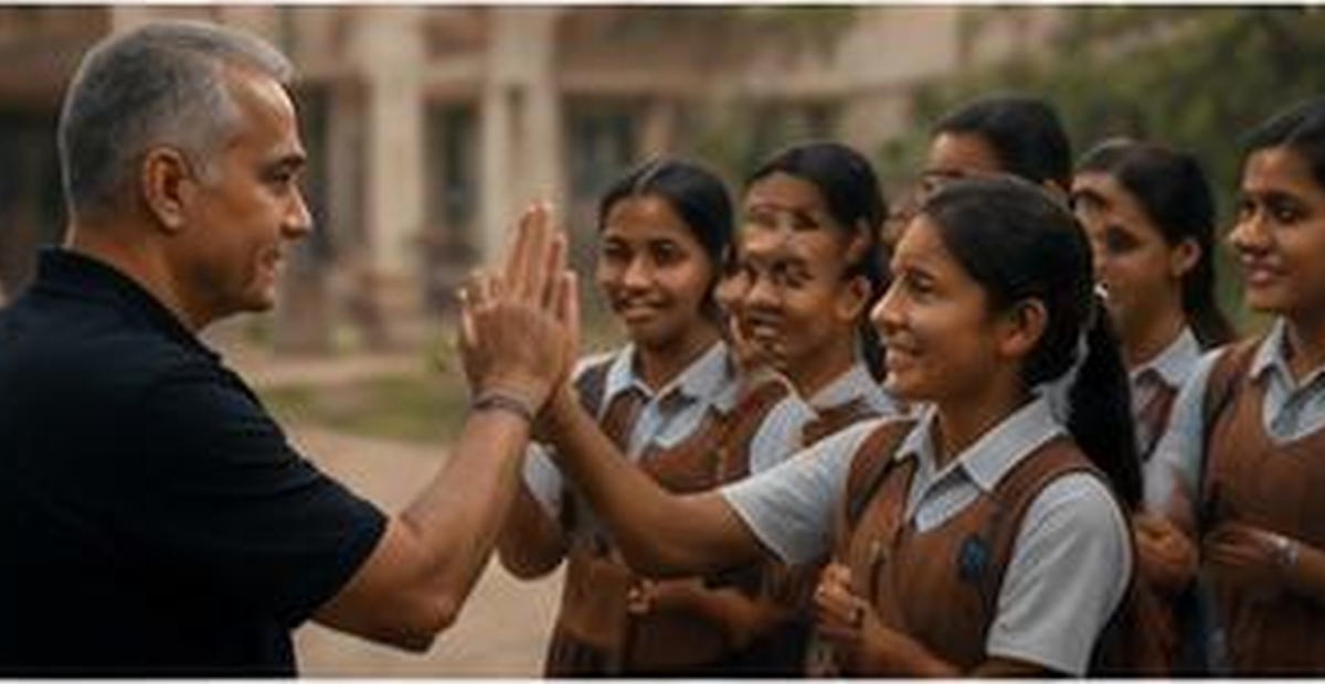 Founder engaging with students, representing community support and student empowerment